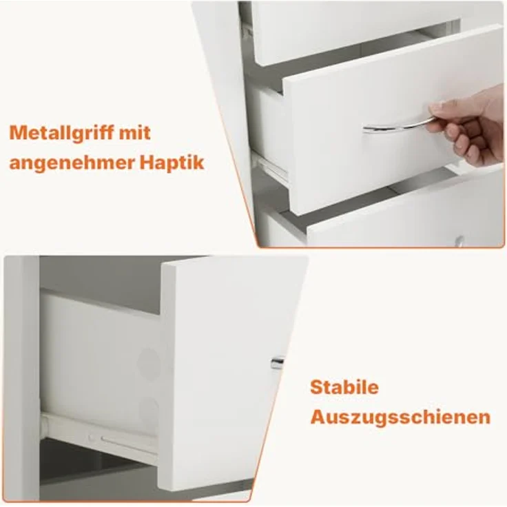 Sweetcrispy Kommode, Weißes Sideboard mit 4 Schubladen & 2 Türen, 88 × 30 × 64 cm, Viel Stauraum für Wohnzimmer, Flur & Schlafzimmer, Moderner Kommodenschrank – Bild 7
