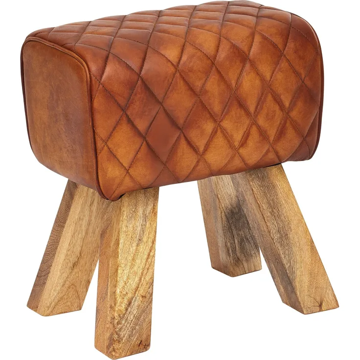 Wohnling Sitzhocker Echtleder / Massivholz 40 x 48 x 27 cm Modern Fußhocker | Turnbock Lederhocker Braun | Kleine