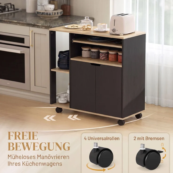 HOMCOM Küchenwagen, MDF, Schwarz, 80L x 40B x 82H cm – Bild 6