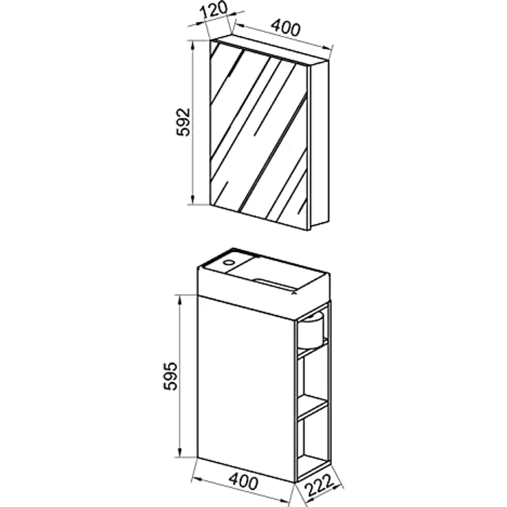 VCM Badmöbelset Lumia, 3-tlg, Waschplatz mit Keramikwaschbecken, Spiegelschrank und Stauraum, für Gäste-WC und Gästebad – Bild 4