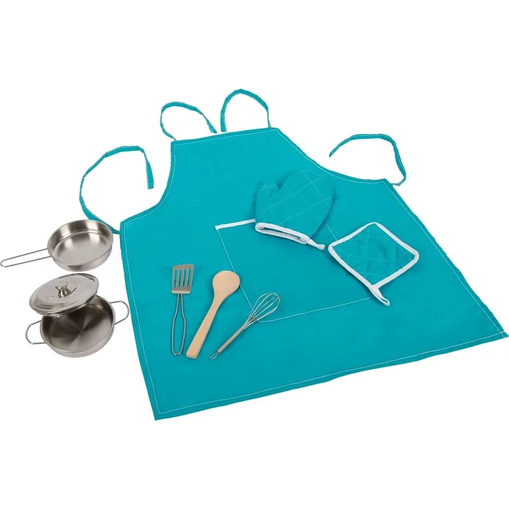 Legler small foot Kochset mit Schürze, 8-tlg, Kinderschürze, Kochlöffel, Kinderküche, Zubehör, 11966