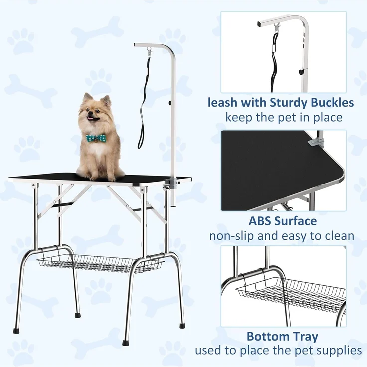 PawHut Hundeschermaschine Trimmtisch Tierpflegetisch klappbar höhenverstellbar Edelstahl Schwarz, Hundepflegetisch, L90 x B60 x H75 cm – Bild 6