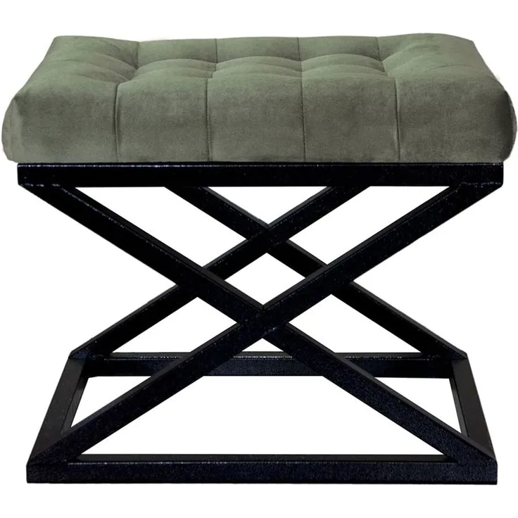 Atelier Del Sofa Stylish Pouffe with Metal Frame, 50 x 42 x 40 cm | 100% Polyester Babyface Fabric in Black & Green | Perfect for Modern Living Rooms & Bedrooms