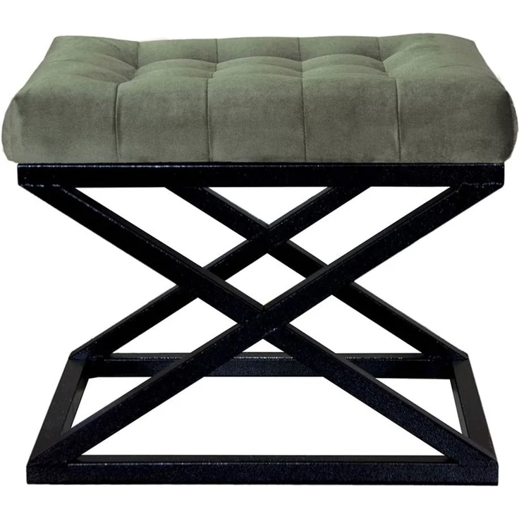 Atelier Del Sofa Stylish Pouffe with Metal Frame, 50 x 42 x 40 cm | 100% Polyester Babyface Fabric in Black & Green | Perfect for Modern Living Rooms & Bedrooms