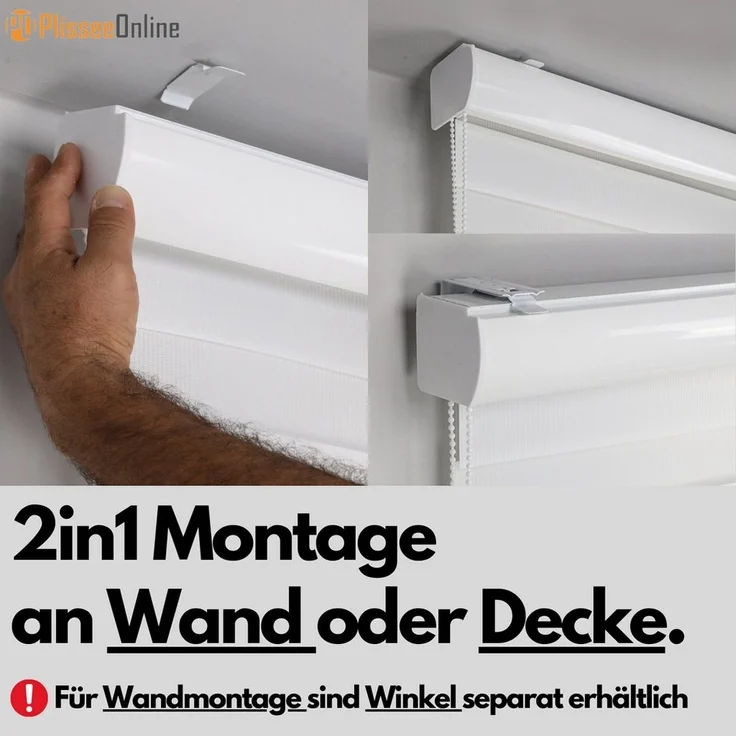 Doppelrollo Doppelrollo mit Kassette Weiß Grau Höhe 250/200 cm mit und ohne Perlen, Plisseeonline, abdunkelnd, Deckenmontage, Inkl. Montagezubehör für Deckenmontage, Wand oder Decke, mit Kindersicherung – Bild 3