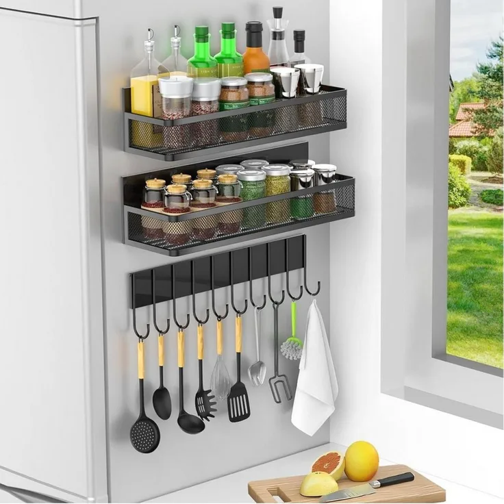 BlingBin Gewürzregal Magnetisches 3 Stück Kühlschrank Organizer,für Küchenorganisation, 3er Set 1-tlg, Metall bewegliche Veranstalter Gewürzhalter Platzsparende,ohne Bohren