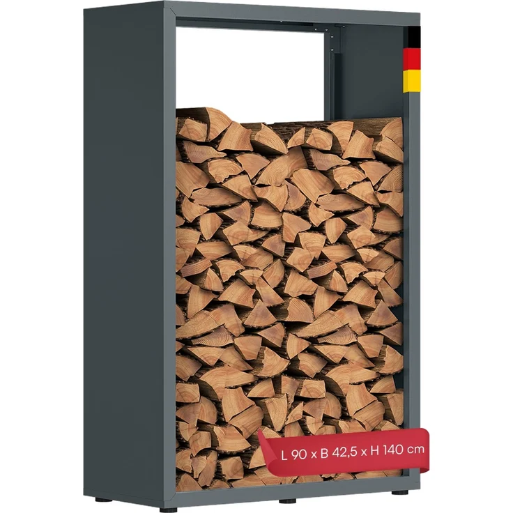 STEELSØN 'Keid' Kaminholzregal 140x90x42,5 cm, Brennholz Regal für innen/außen, rostfrei & wetterfest, stabil aus Metall, anthrazit – Bild 1