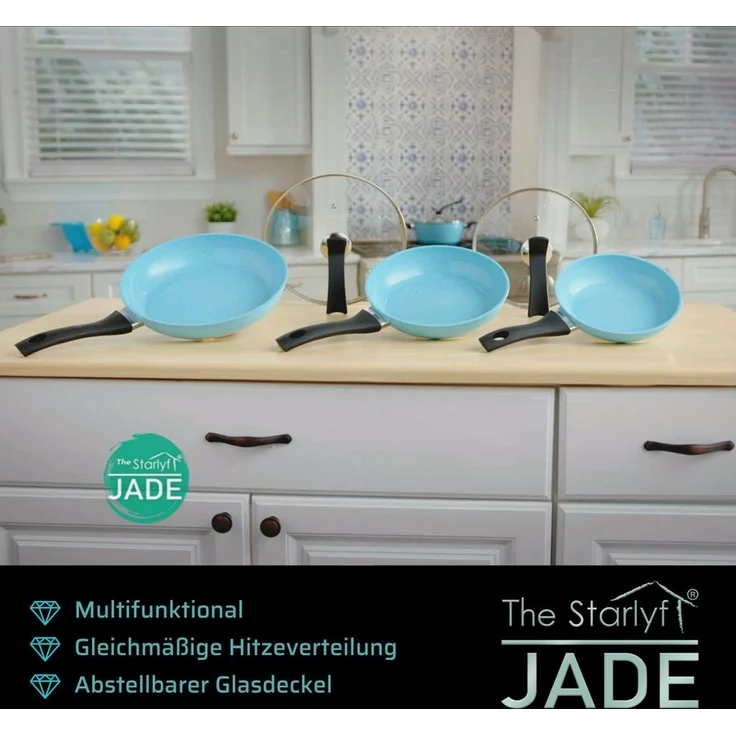 Starlyf Pfannen-Set Jade Pan Set + Jade Knife Series, Aluminium (Spar-Set, 11-tlg, 3 Pfannen, 2 Glasdeckel, 5 Messer, 1 Messerständer), Pfannen - Messerset - Messerblock – Bild 3