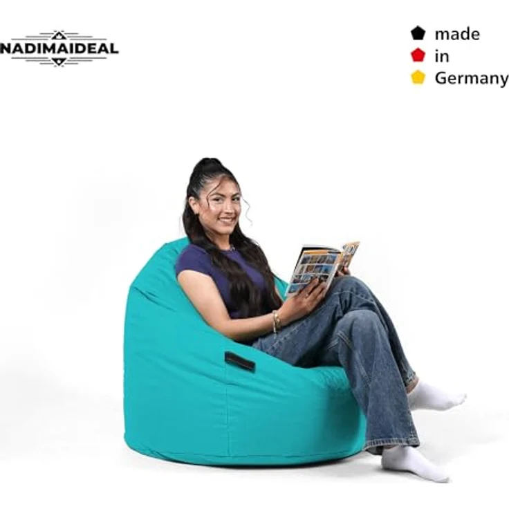 Nadimaideal Sitzsack Tropfenform Kastanie | Bodenkissen für Kinder & Erwachsene | Indoor & Outdoor | Gaming Sitzsack - Sitzkissen - Beanbag | Füllung EPS Perlen (Türkis, XXL-Durchmesser 88 cm) – Bild 7