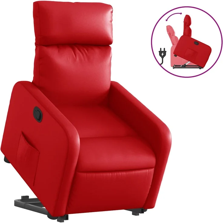 Relaxsessel, Fernsehsessel, Schlafsessel mit Aufstehhilfe Rot Kunstleder – Bild 2