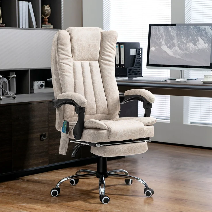 MELAYR, Bürostuhl mit Massage- und Heizfunktion, verstellbarer Höhe, verstellbarer Rückenlehne, 79 x 36 x 65 cm, Creme – Bild 4