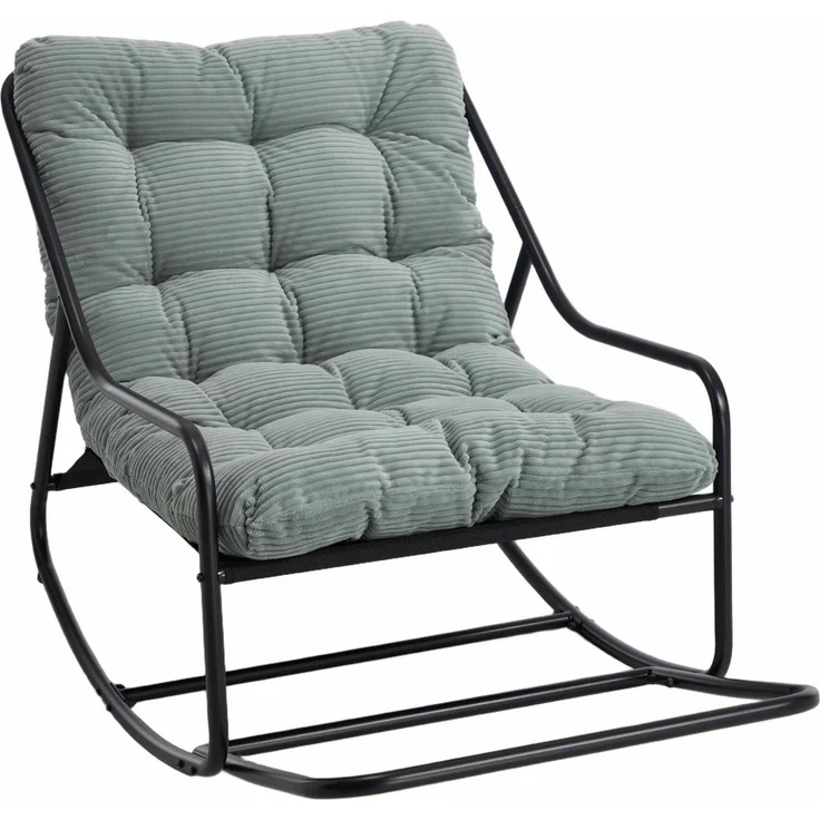 LVHOM Schaukelstuhl mit Fußstütze 75x116x82cm, wasserfestem Gestell für drinnen, draußen (8 cm integriertes Rücken-Sitzkissen, ergonomisches Design, geräuschlos & rutschfest, rostfreier Stahlrahmen, belastbar bis 130 kg), ideal für In-/Outdoor, Balkon,... – Bild 1