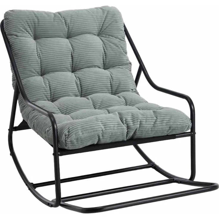 LVHOM Schaukelstuhl mit Fußstütze 75x116x82cm, wasserfestem Gestell für drinnen, draußen (8 cm integriertes Rücken-Sitzkissen, ergonomisches Design, geräuschlos & rutschfest, rostfreier Stahlrahmen, belastbar bis 130 kg), ideal für In-/Outdoor, Balkon,...