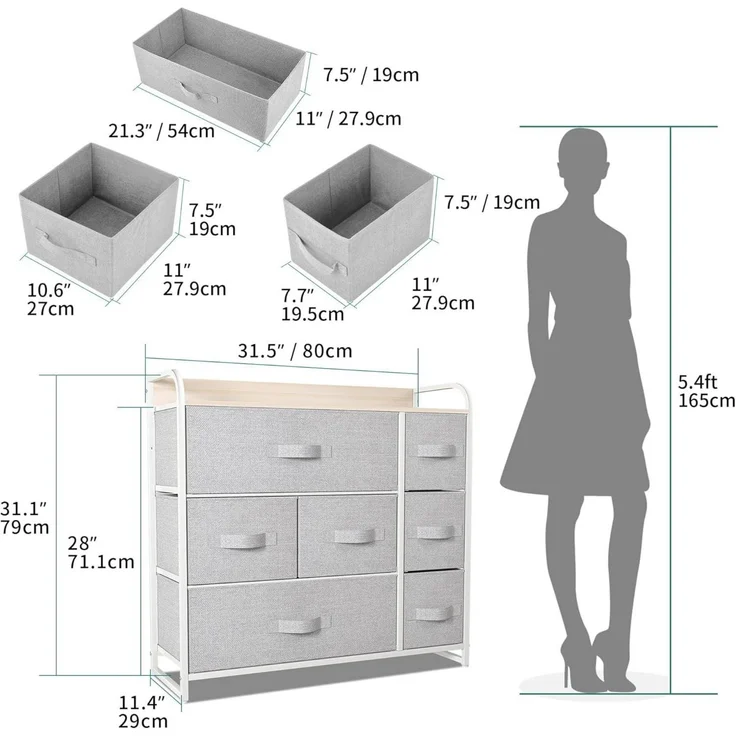 YITAHOME Kommode Schrank 7 Schubladen Stoff Modern Aufbewahrung Hellgrau – Bild 3