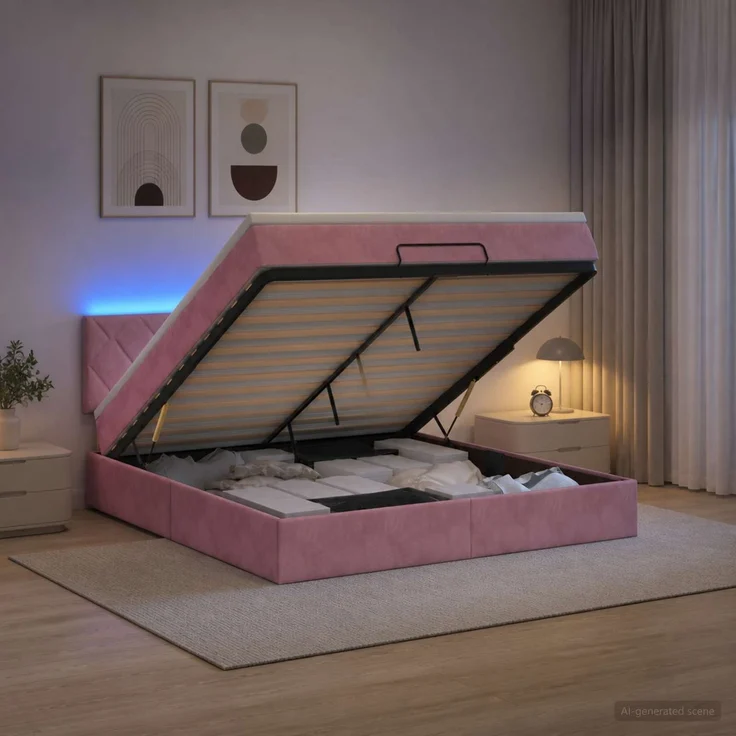 vidaXL Ottoman-Bett mit Matratze und LED Rosa 140 x 200 cm Samt 3457220 – Bild 4