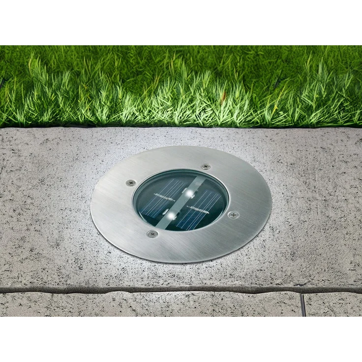 Solar LED Bodeneinbaustrahler CARLO für Außen, Edelstahl rund Ø14cm IP67 – Bild 3