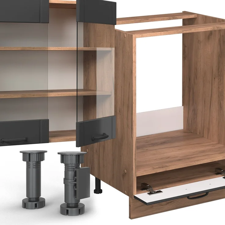 Eckküche Fame-Line Dunkelgrau/Goldkraft Eiche 347 x 257 cm, AP Eiche Vicco – Bild 5