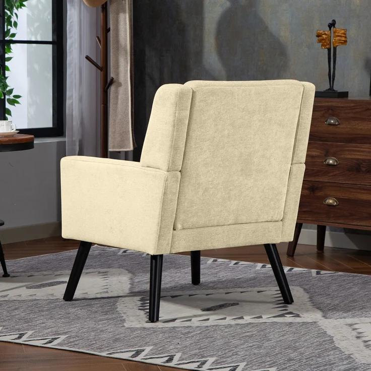 LVHOM Sessel aus Leinenstoff mit Knopfsteppung, Relaxsessel mit Massivholzbeinen, Polstersessel für Wohnzimmer & Büro, bis 130kg, Beige – Bild 8