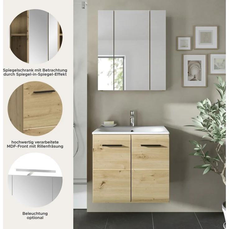 Badkombination (B/H/T: 60x185x46 cm) in Artisan Oak Nachbildung und Artisan Oak Nachbildung – Bild 8