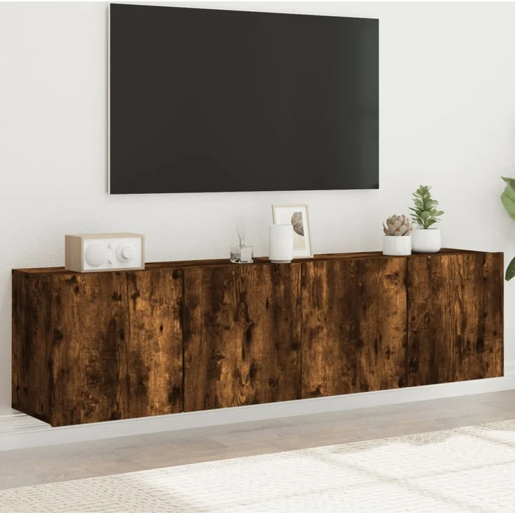 2 pcs TV-Wandschrank, TV Hängeboard Hängeschrank Räuchereiche 80x30x41 cm – Bild 1
