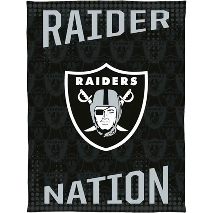 Wohndecke NFL Las Vegas Raiders Decke 150x200 cm Wellsoft Kuscheldecke Wohndecke, BERONAGE, passend zur Bettwäsche, ideal für Sofa, Couch, Bett, Auto, Camping