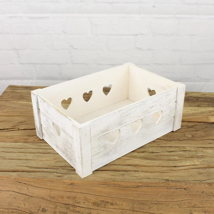 Macosa Home Dekokiste Weiß Herzen Holz Holzkiste 29 cm Kiste Aufbewahrungskiste (Geschenkkiste Geschenkverpackung weiss, 1 St, Holzkiste Landhaus) – Bild 3