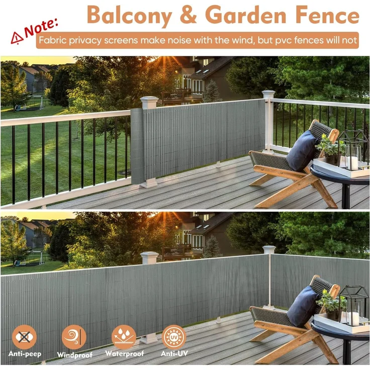 Sekey PVC Sichtschutzmatte 90x500cm Doppelte Verstärkung Innen, Balkon Sichtschutz mit Kabelbindern, Sichtschutzzaun Windschutz Wasserdicht ohne Bohren für Balkon Garten, Grau – Bild 5