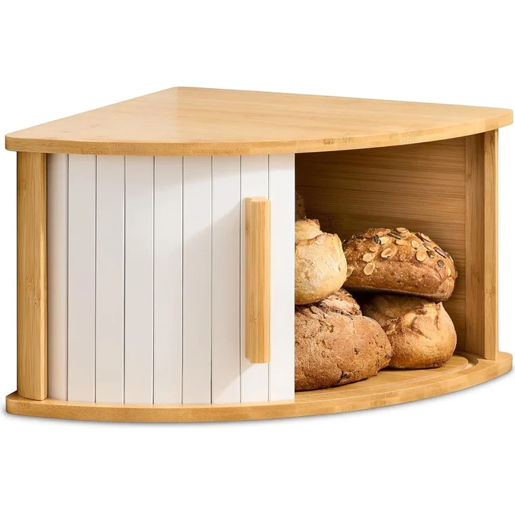 Praknu Brotkasten HAUPT Eckbrotkasten, Bambus, Holz, (Einzelartikel, 1-tlg, Nein), FSC®-zertifiziert, platzsparendes Eckformat, Schiebetür beidseitig – Bild 1
