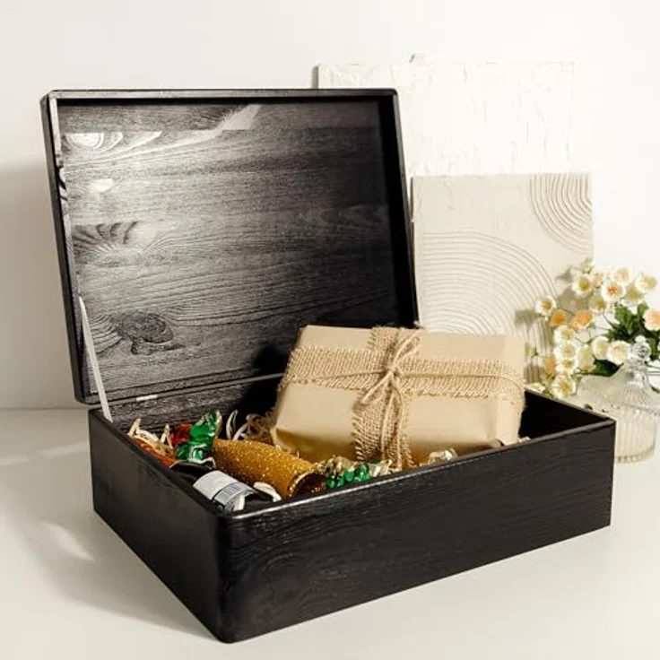 Creative Deco Holzkiste XL Große Holzkiste mit Deckel, 40x30x14 cm, Erinnerungsbox Baby, abgerundete Kanten – Bild 7