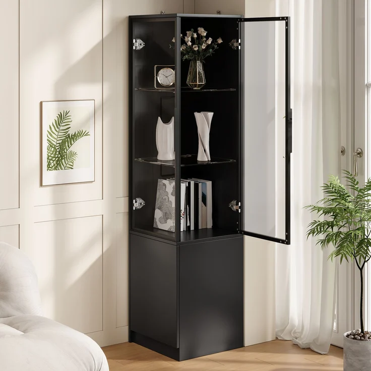 Eckvitrine 40 x 40 x 160 cm aus Spanplatte mit Glasfront und App-gesteuerter LED-Beleuchtung – Bild 3