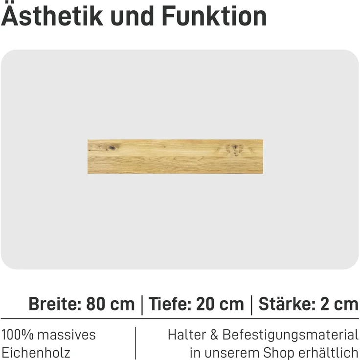 Natural Goods Berlin Regaleinsatz EICHE (1 St), Regalbohle, Regalbrett, Wandregalbrett, Eichenholz, B80 x T20cm – Bild 3
