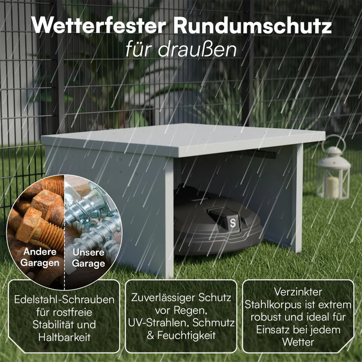 STEELSØN 'Drakon' Mähroboter Garage, Metall, silber, wetterfest, 53/42x77x90 cm, Mähroboterhaus mit aufklappbarem Pultdach – Bild 6