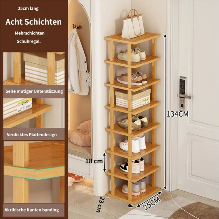 Rutaqian Schuhregal Vertikales Schuhregal,5/7/8 Stöckige Schuhregal aus Holz, Freistehende Schuhhalter Schmal und Hoch für Eingang,Flur – Bild 1