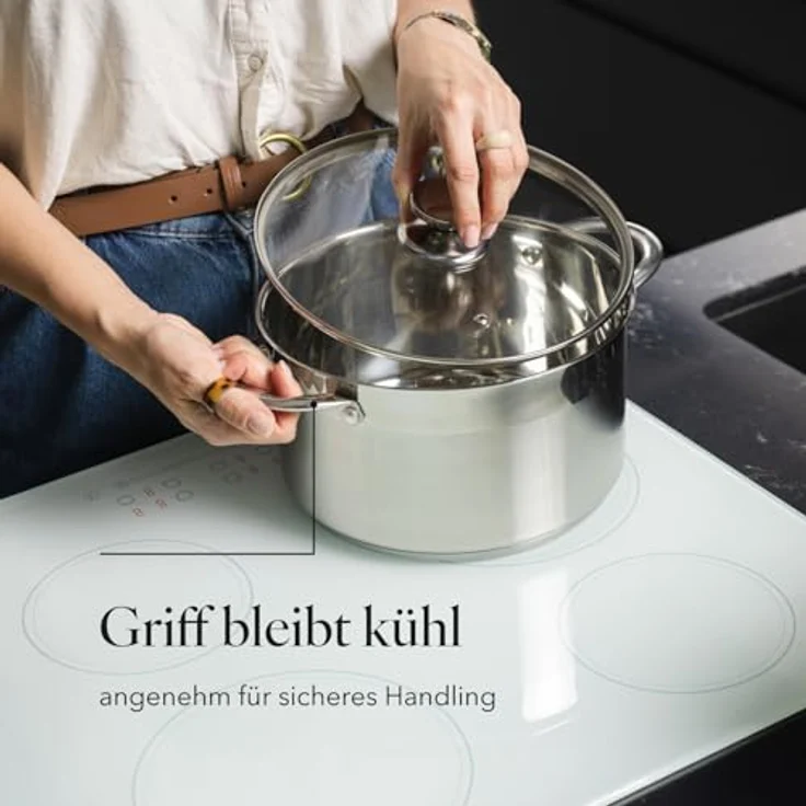 FLORINA Edelstahl Topf 6 l 24 cm Durchmesser I Energiesparender Kochtopf FALCON I Topf mit Glasdeckel und Messskala I 3-lagiger Boden gleichmäßige Wärmeverteilung I Ideal für alle Herdarten – Bild 9