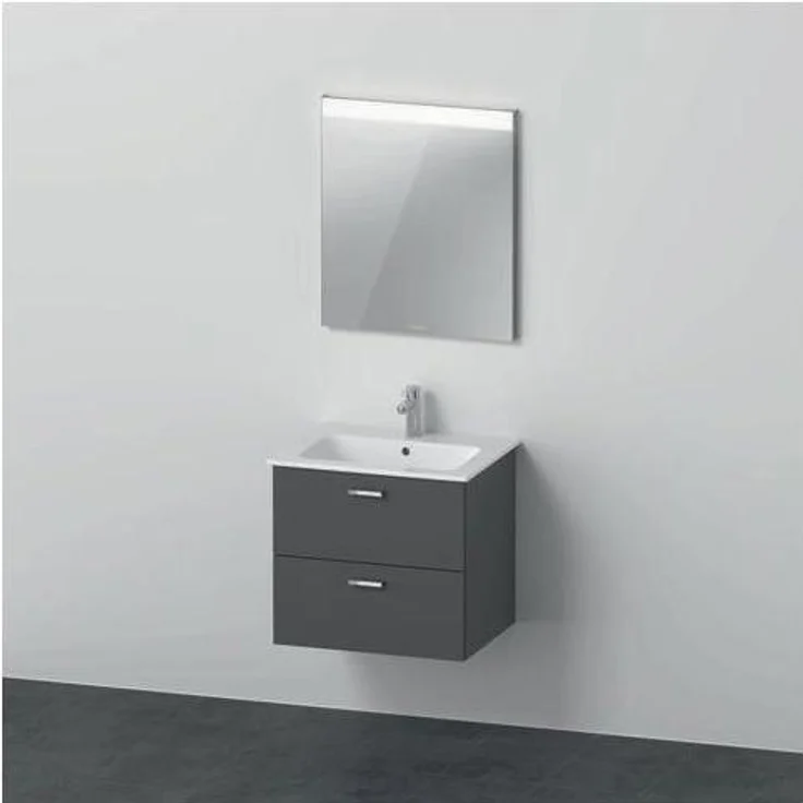 Duravit Badmöbelset XBASE 630mm, mit Spiegel GOOD, graphit matt, wandhängend, LED-Randlichtfeld, Waschtisch mit Überlauf
