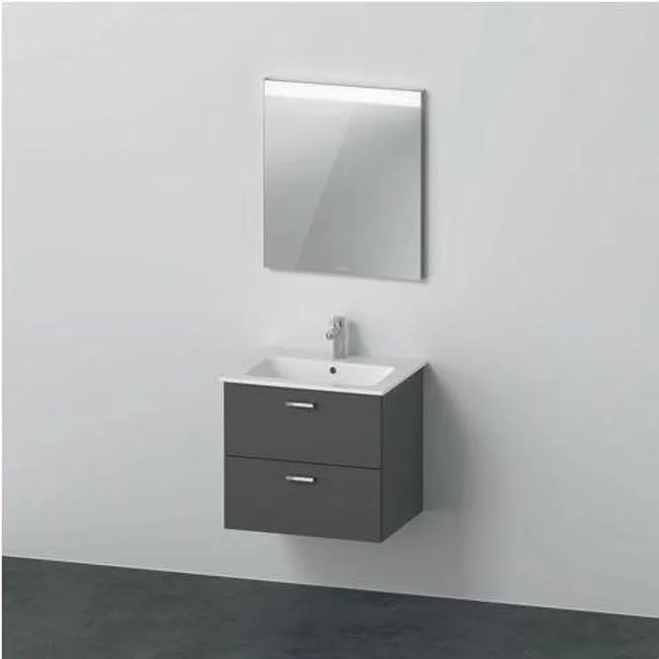 Duravit Badmöbelset XBASE 630mm, mit Spiegel GOOD, graphit matt, wandhängend, LED-Randlichtfeld, Waschtisch mit Überlauf
