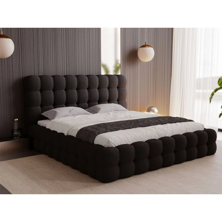 GRAINGOLD Twist Polsterbett 180x200, Doppelbett mit Bettkasten und Lattenrost, Bouclé-Stoff, Schwarz – Bild 1