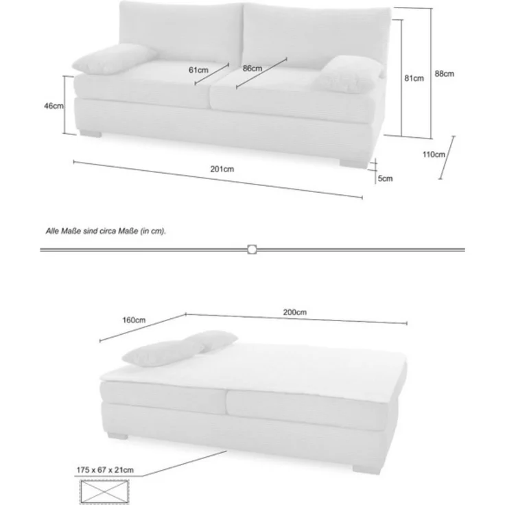 Dauer-Schlafsofa Federkern Couch mit Topper und Bettkasten in Feincord Beige – Bild 8