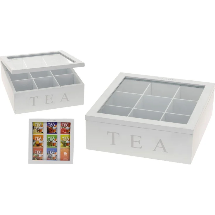 mucHome Teebox aus Holz mit 9 Fächern Weiß/Schwarz Teekasten – Bild 1