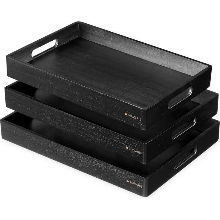 Navaris Tablett Serviertablett - 3x Servierplatte - rechteckig - Tabletttisch, Bambus, (3-tlg) – Bild 1