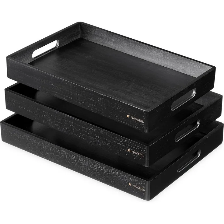 Navaris Tablett Serviertablett - 3x Servierplatte - rechteckig - Tabletttisch, Bambus, (3-tlg)