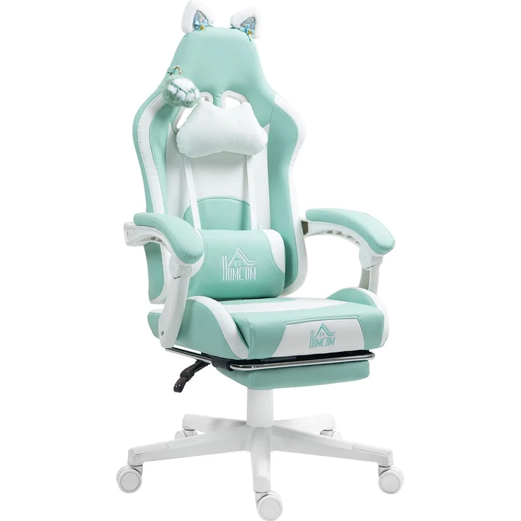 MELAYR, Liegender Gamer-Stuhl mit höhenverstellbarer, einziehbarer Fußstütze, Mintgrün, 65 x 62 x 124 cm, Blaugrün – Bild 2