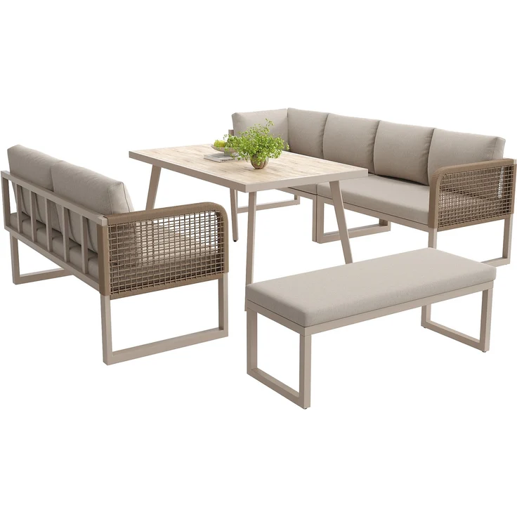Merax Gartenmöbel Set mit Sitzkissen & Rückenkissen, Garten-Lounge-Set, Garten Loungesessel für 6-8 Personen, SetHandgeflochtene PE-Rattan Polstergruppe, Beige – Bild 9