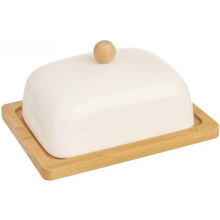 Orion Orion Butterdose aus Porzellan, Bambus-Butterdose, 13 x 8,5 x 16 cm