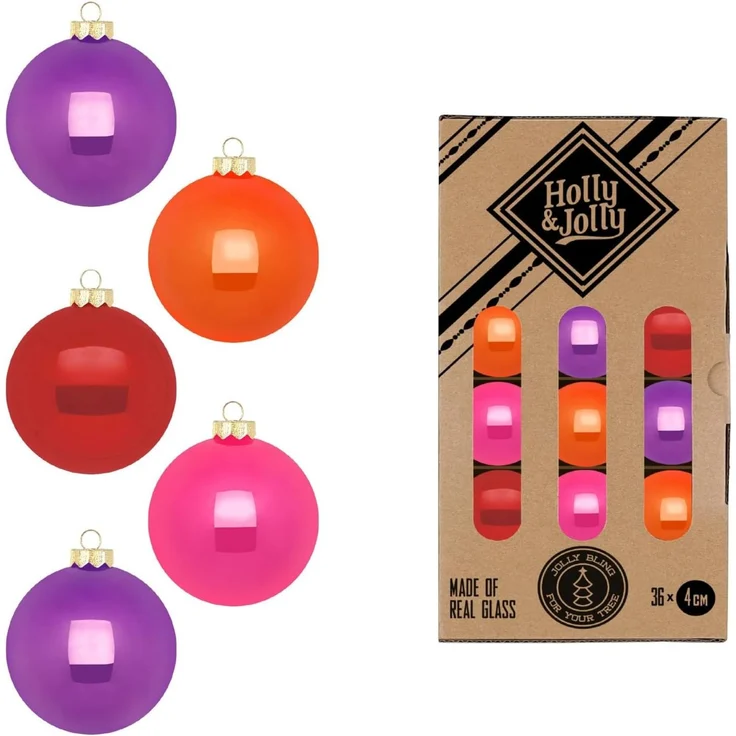 Glas Christbaumkugeln Set Ø 4cm, 36 Stück/Box, Farb Mix Party Time - Magic by Inge-Glas – Bild 1