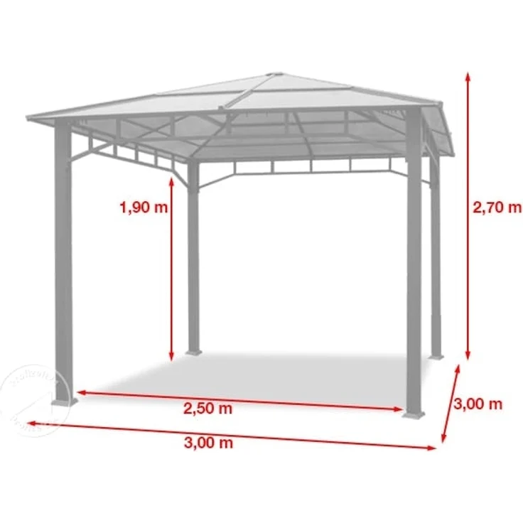Gartenpavillon 3x3 m Aluminium Gestänge Polycarbonat Dach ca. 8 mm Pavillon Gartenzelt ohne Seitenteile – Bild 9