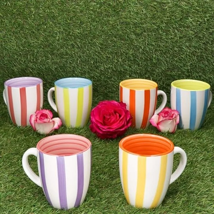 MamboCat Becher Summer Stripes 6er Set Kaffeebecher 340ml bunt Streifen Steingut-Tasse, Steingut – Bild 3
