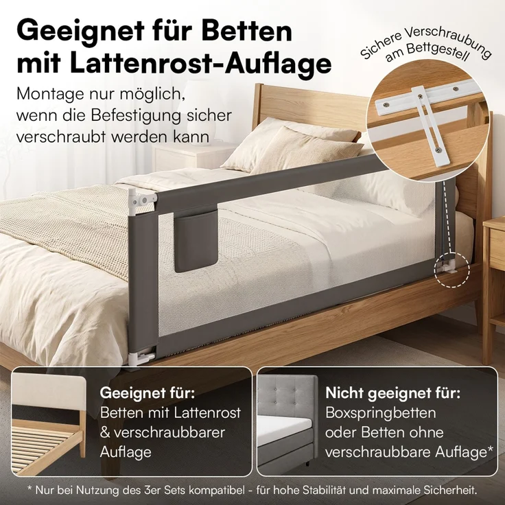 Bellabino 'Drina' Bettschutzgitter, Rausfallschutz klappbar & höhenverstellbar, aus Oxford-Stoff & Metall, 200 cm, dunkelgrau – Bild 7