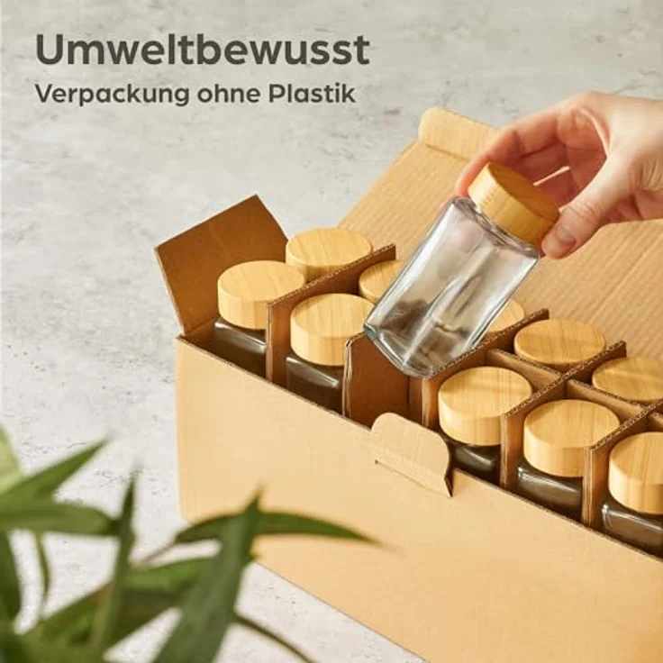 Praknu Gewürzstreuer Gewürzgläser Eckig mit Bambusdeckel - 12er Set - Gewürz Organizer, (12-tlg), 120 ml Gewürz Organizer - Gewürzdosen - Gewürzgläser - Gewürzbehälter – Bild 7