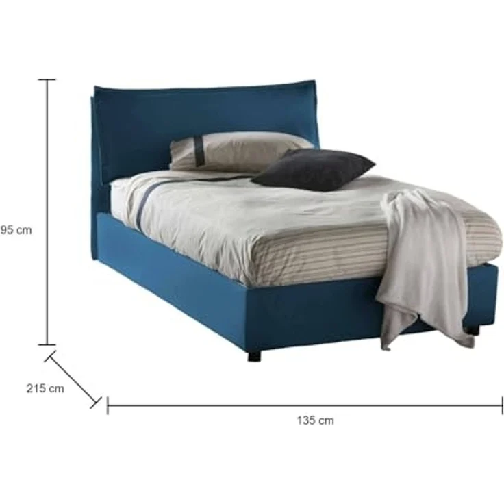 Talamo Italia - Agata Doppelbett, Bettkasten mit Stoffbezug, 100 % Made in Italy, Öffnung vorne, inklusive Matratze 120 x 200 cm, Blau – Bild 2